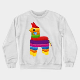 Rainbow Llama Pinata with Blue Rose in Mouth Crewneck Sweatshirt